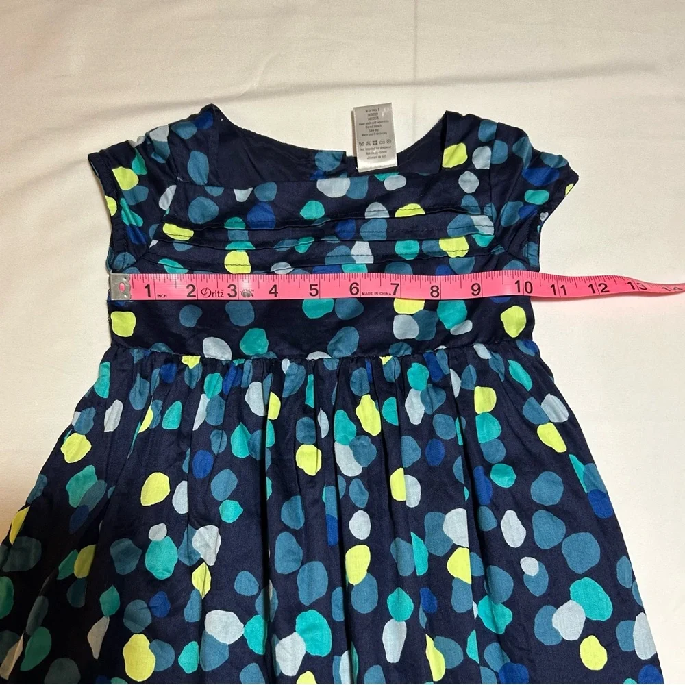 Gymboree Girls 2T Navy Blue Yellow Dot Short Sleeve Lined Cotton Dress